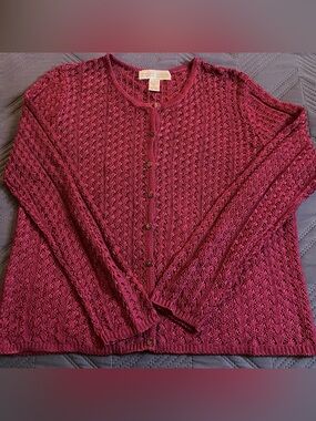 Valerie Stevens Deep Berry Knit Button-Front Cardigan